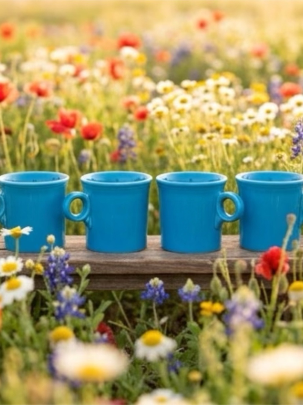 Four Vintage Aqua Blue HLC Fiesta Coffee Mugs